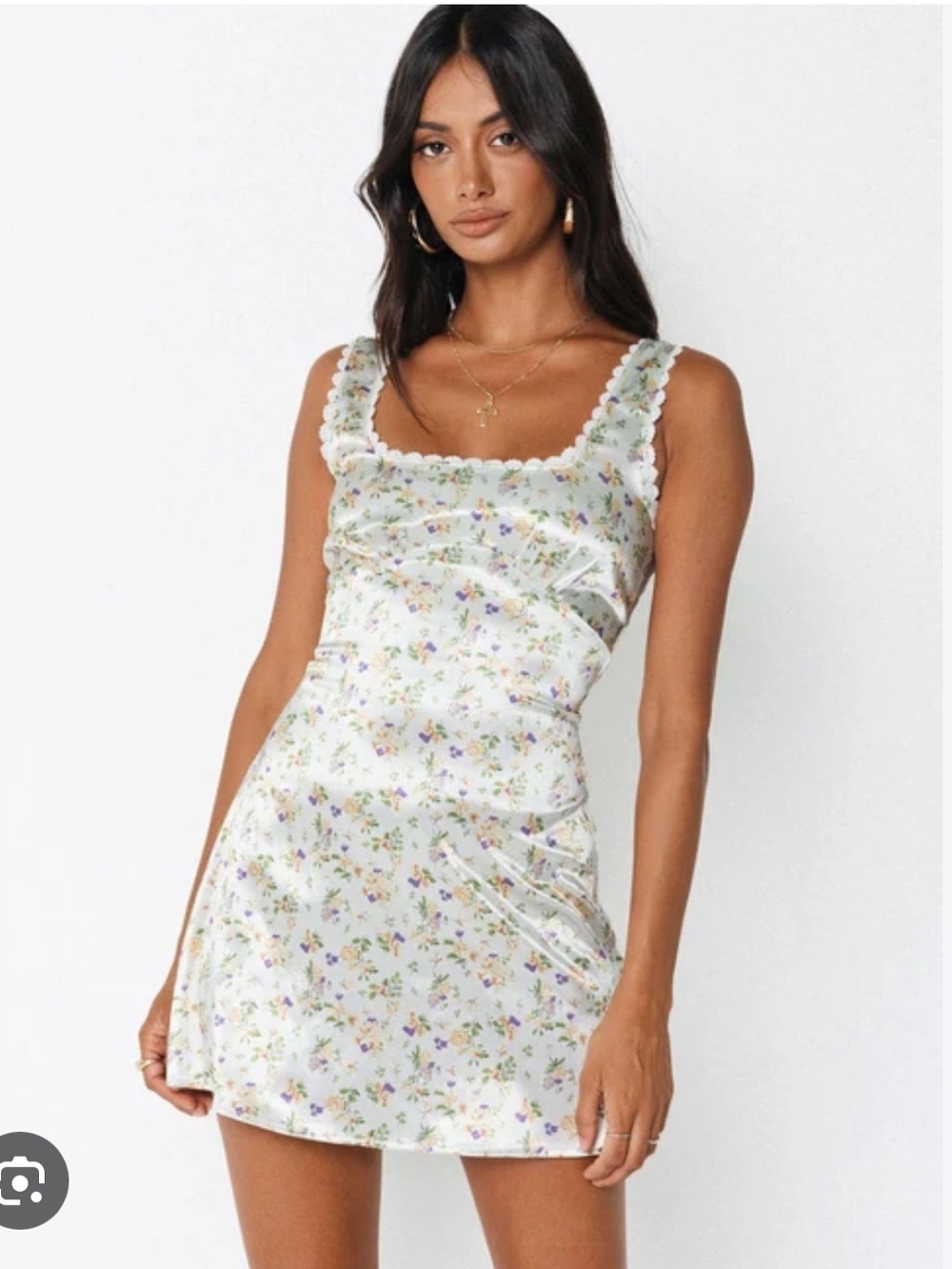 Princess Polly White Satin Floral Mini Dress with Pastel Bouquet